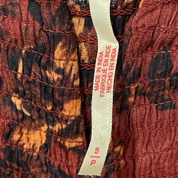 Free People Jaymes Floral Smocked Midi Dress Small Boho Cottagecore Prairie Long - Picture 5 of 6